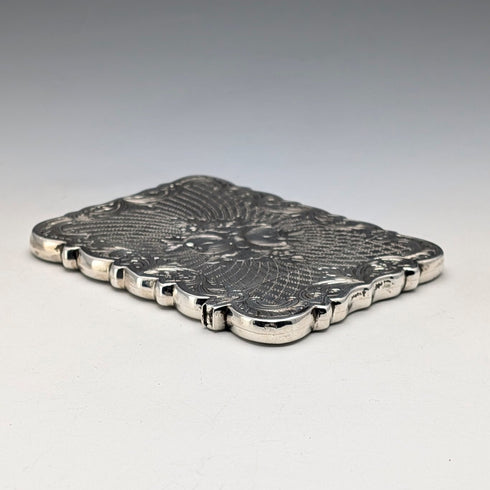 1863年 英国アンティーク フローラル彫刻 純銀製カードケース 57g Hillard&Thomason